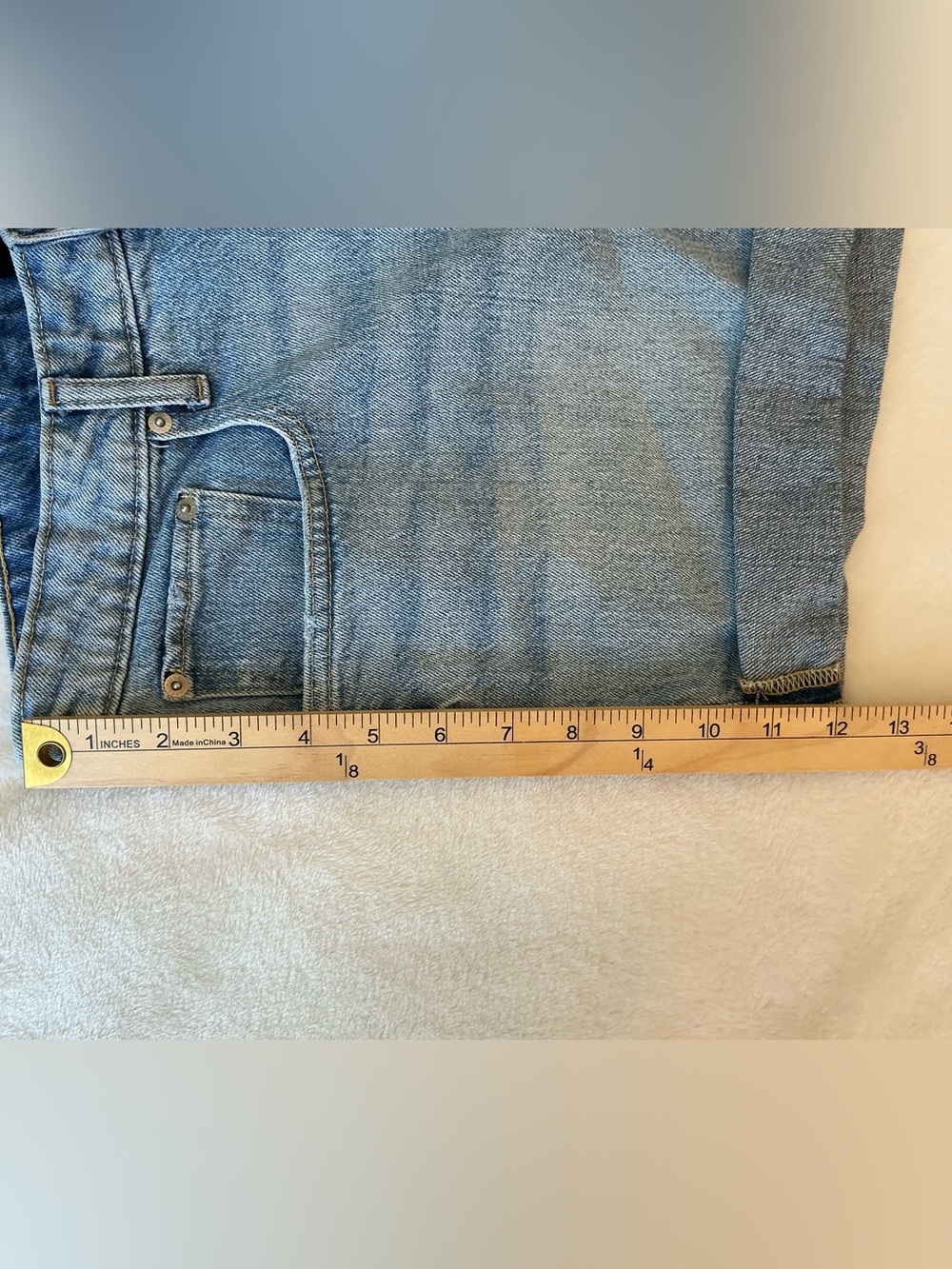 Free Assembly Denim Shorts Sz 12 Organic Cotton Stretch Jean Shorts Light Wash - Picture 11 of 13